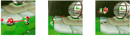 一部の敵は食べた後に、方向を決めてはき出すことができます。